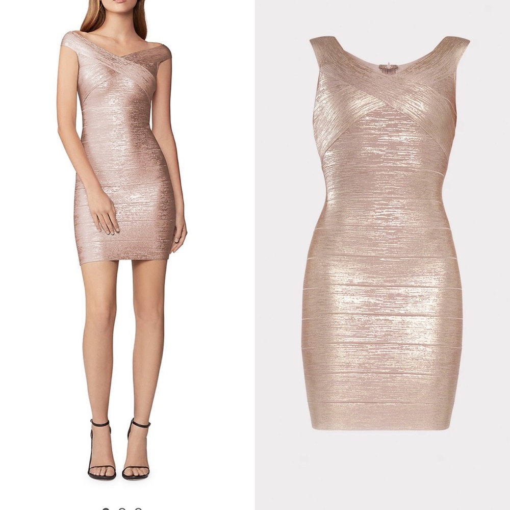 Herve Leger Rose Gold Mermaid Scuba Dress